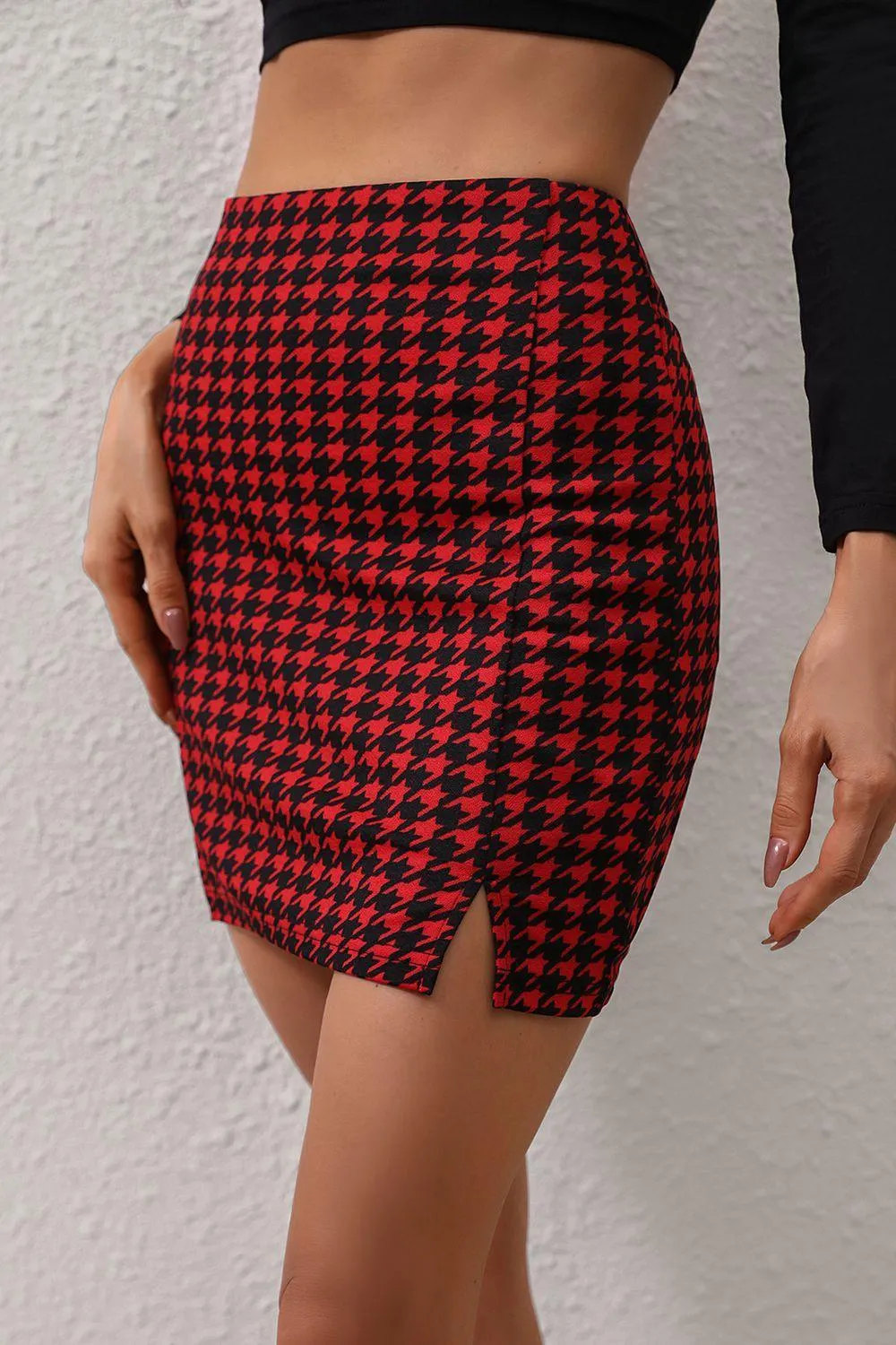 Dainty Chic High Waist Houndstooth Mini Skirt