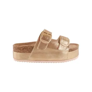 Double Strap Buckle Platform Sandal in Gold