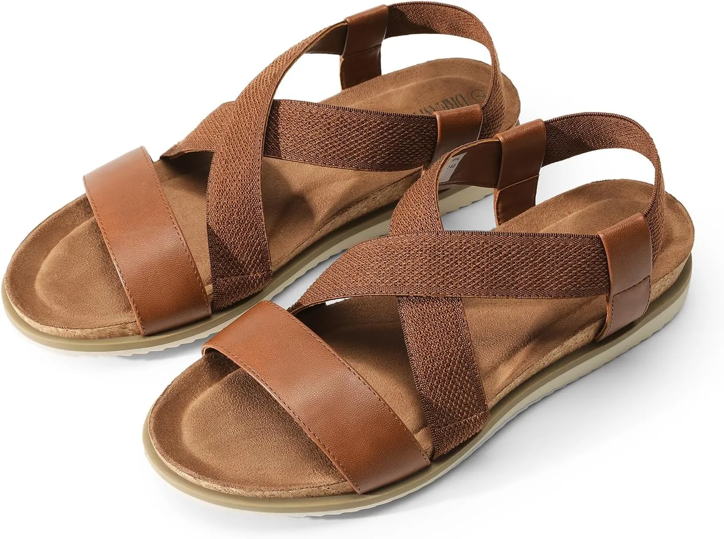 DREAM PAIRS Women's Comfortable Low Wedge Sandals, Open Toe Slip On Strappy Flat Sandals with Elastic Ankle Strap