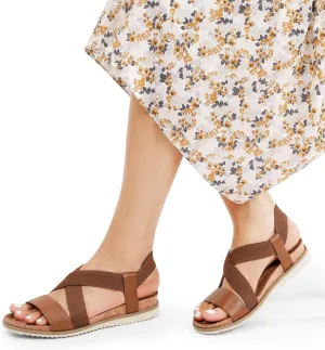 DREAM PAIRS Women's Comfortable Low Wedge Sandals, Open Toe Slip On Strappy Flat Sandals with Elastic Ankle Strap