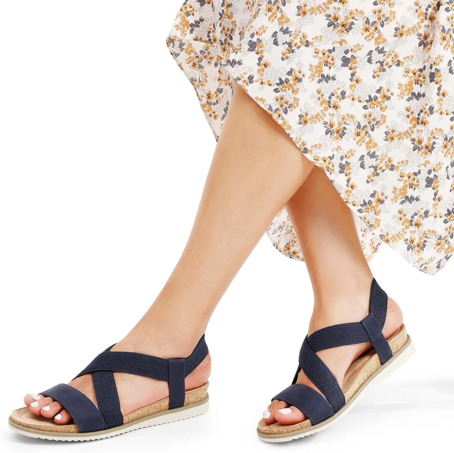 DREAM PAIRS Women's Comfortable Low Wedge Sandals, Open Toe Slip On Strappy Flat Sandals with Elastic Ankle Strap