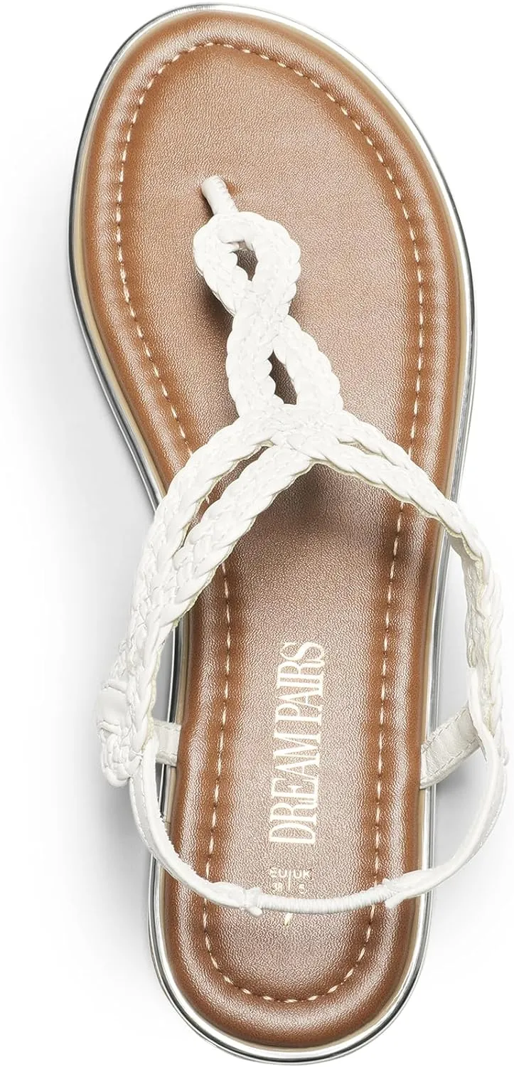 DREAM PAIRS Women's Flat Sandals Dressy Summer Stappy Comfortable Ankle Elastic T-Strap Beach Thong Sandals