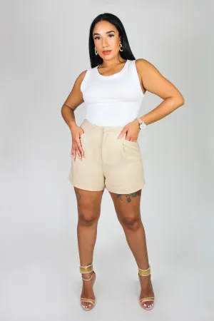 Elevated Life Pleated Waist Shorts (Khaki)