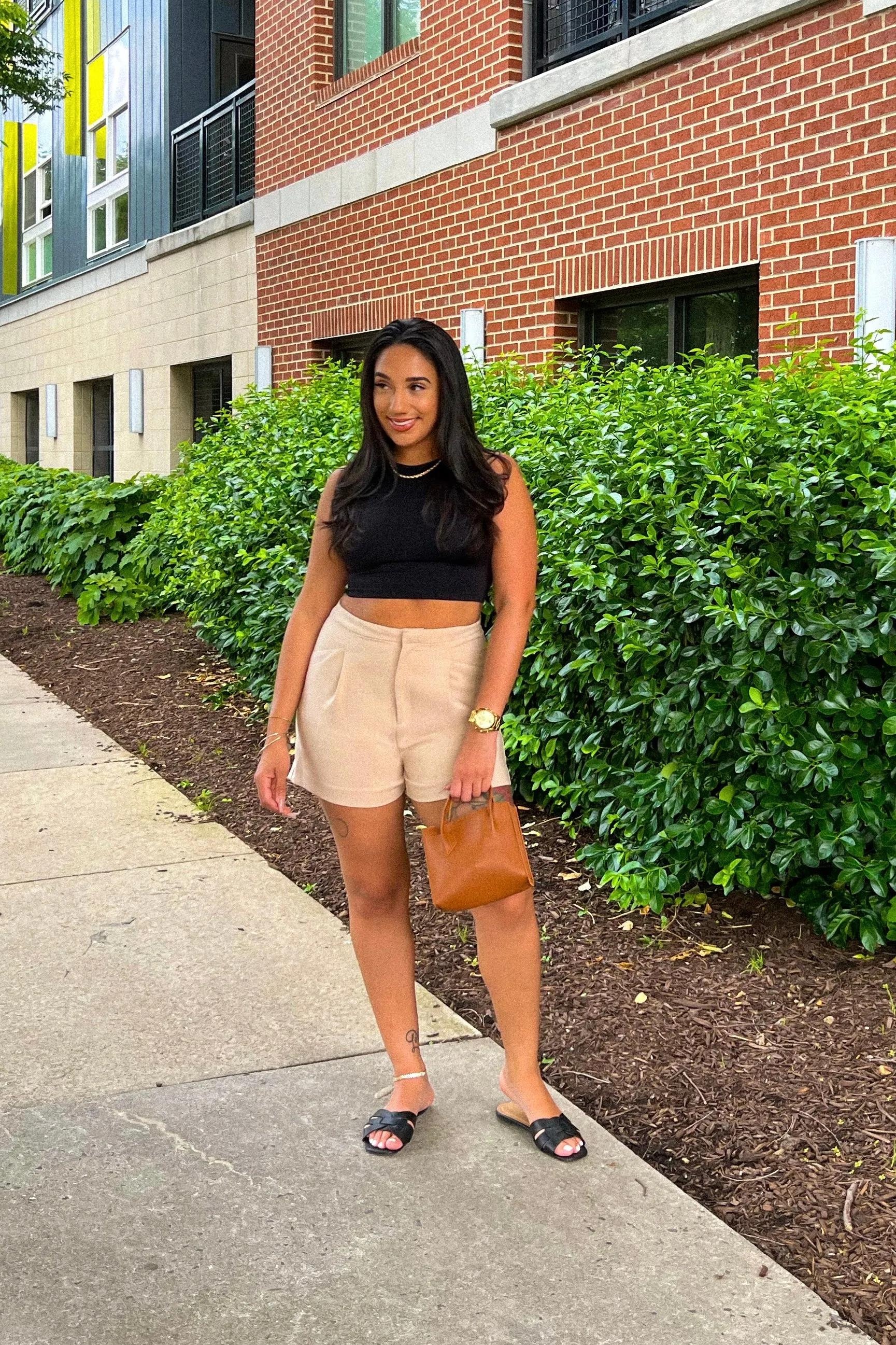 Elevated Life Pleated Waist Shorts (Khaki)