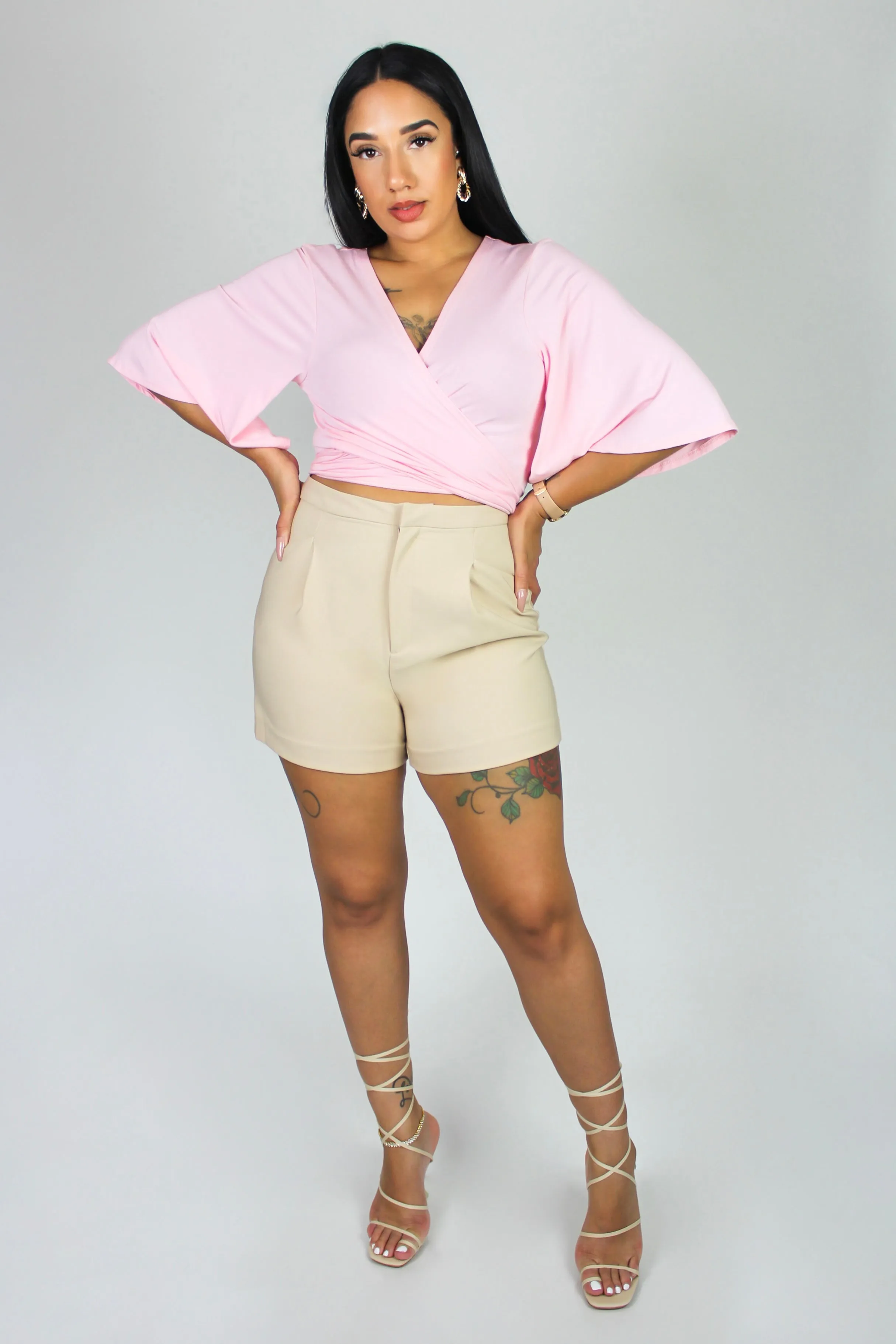 Elevated Life Pleated Waist Shorts (Khaki)