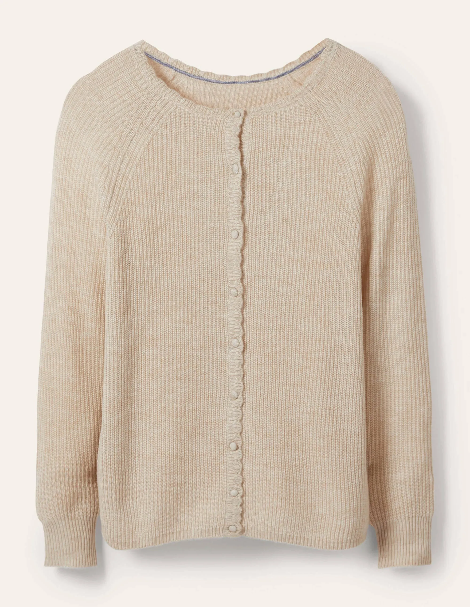 Ella Scallop Fluffy Cardigan-Oatmeal Melange