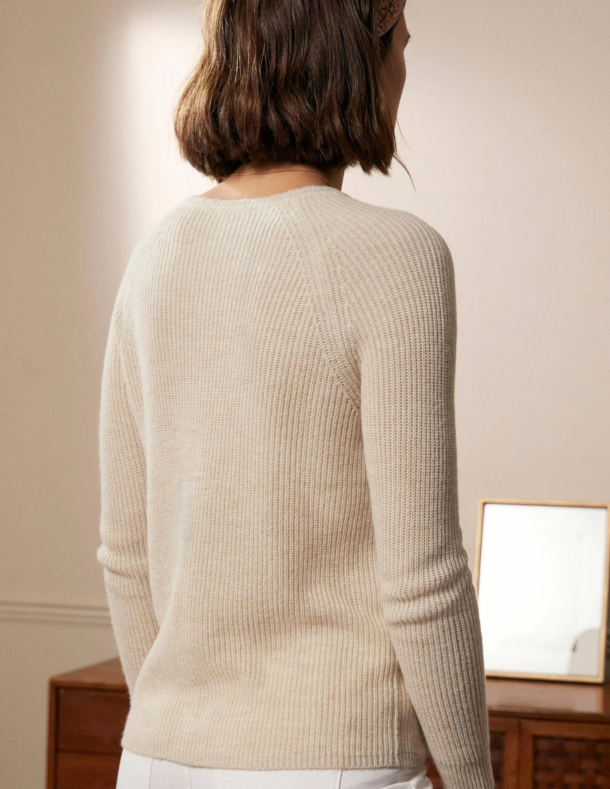 Ella Scallop Fluffy Cardigan-Oatmeal Melange