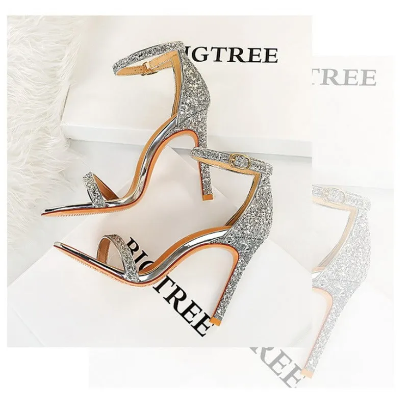 Fashionable and Sexy Summer High Heels with Sparkling Sequins Sandals
