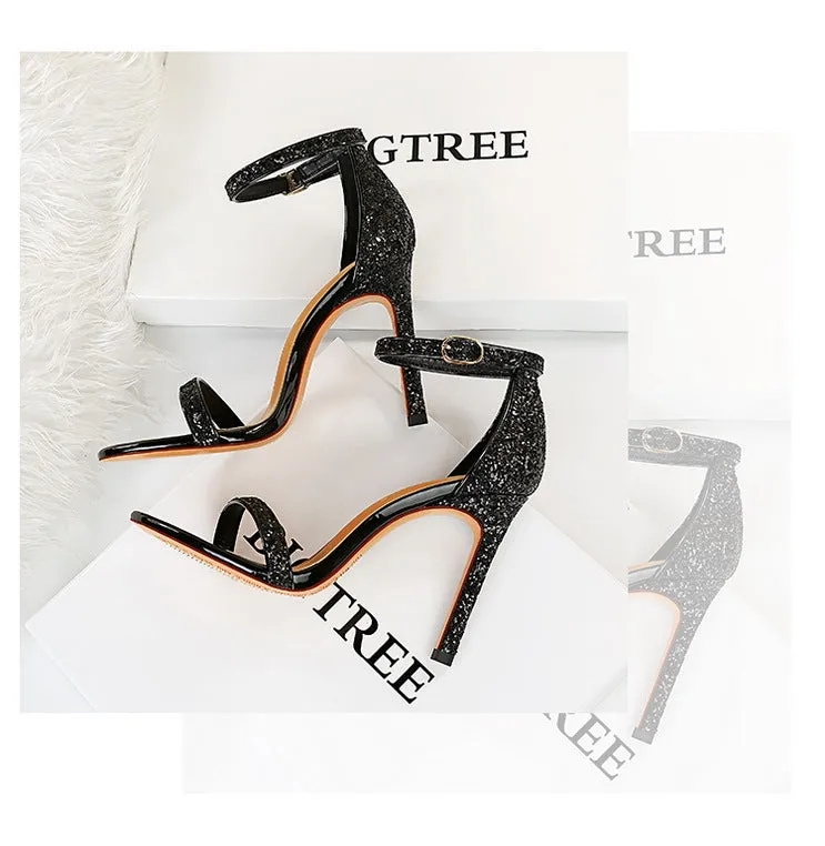 Fashionable and Sexy Summer High Heels with Sparkling Sequins Sandals
