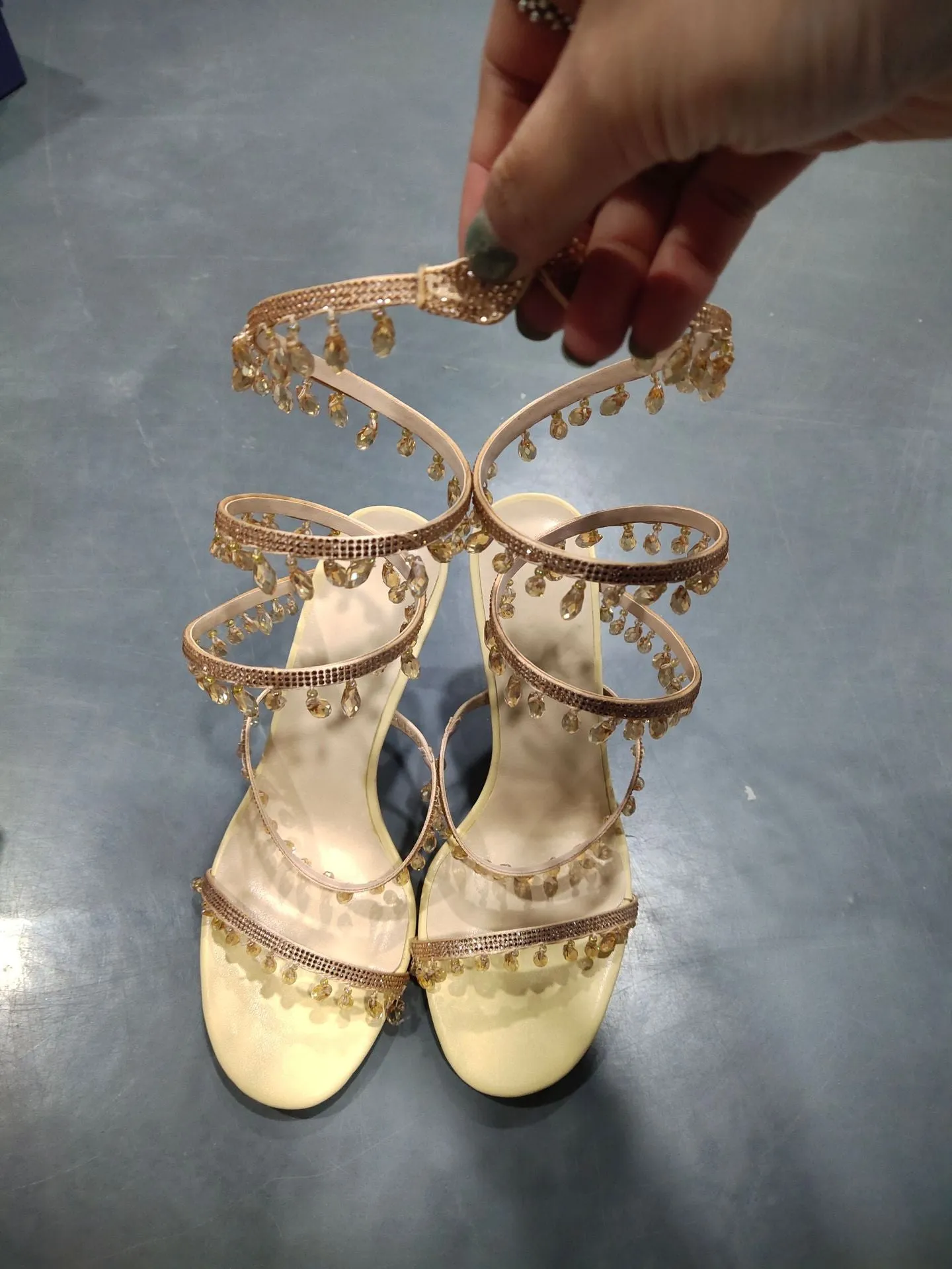 Fishmouth Water Drop Serpentine Wrap Strappy Stiletto Sandals