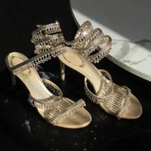 Fishmouth Water Drop Serpentine Wrap Strappy Stiletto Sandals