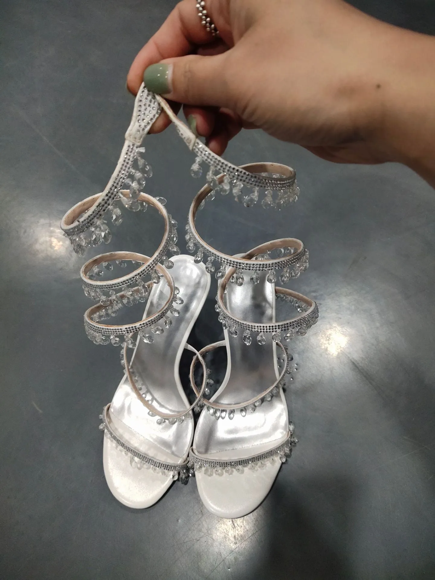 Fishmouth Water Drop Serpentine Wrap Strappy Stiletto Sandals