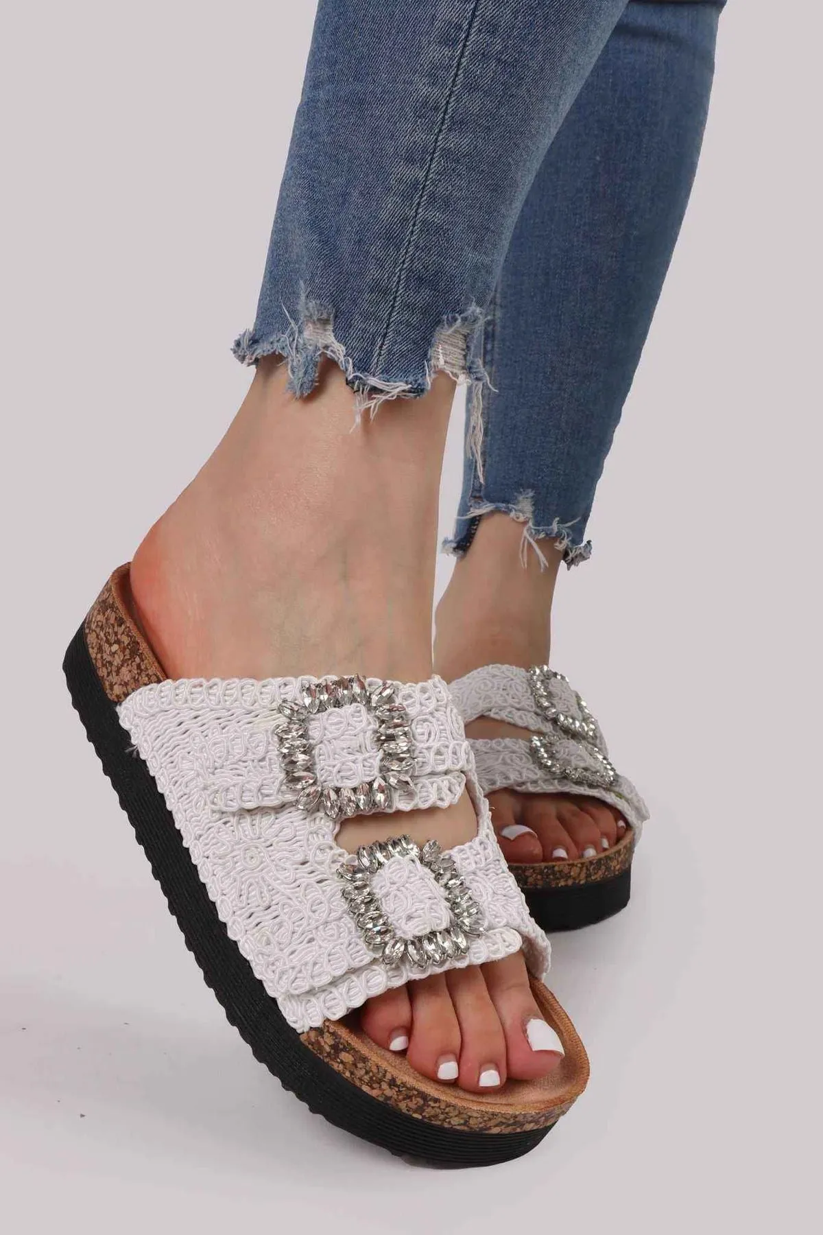 Floral Embroidery Two Buckle Slider