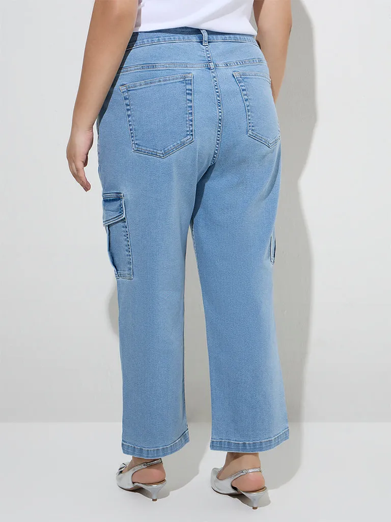 Gia Light Blue Cargo-Style Relaxed - Fit High - Rise Jeans