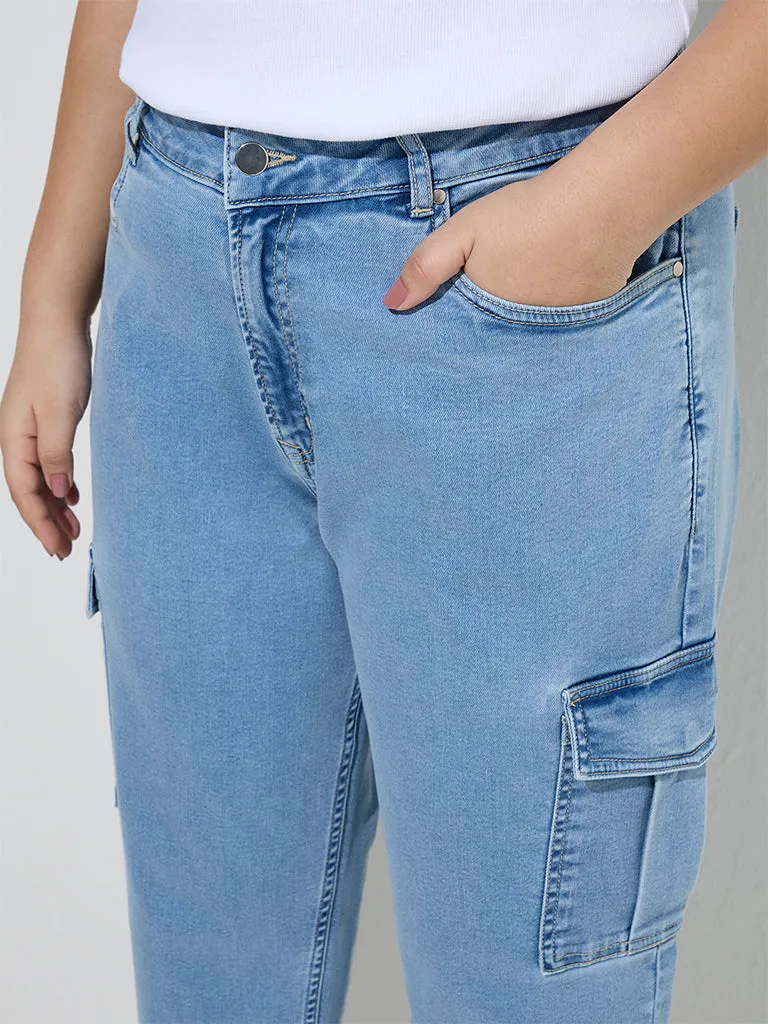 Gia Light Blue Cargo-Style Relaxed - Fit High - Rise Jeans