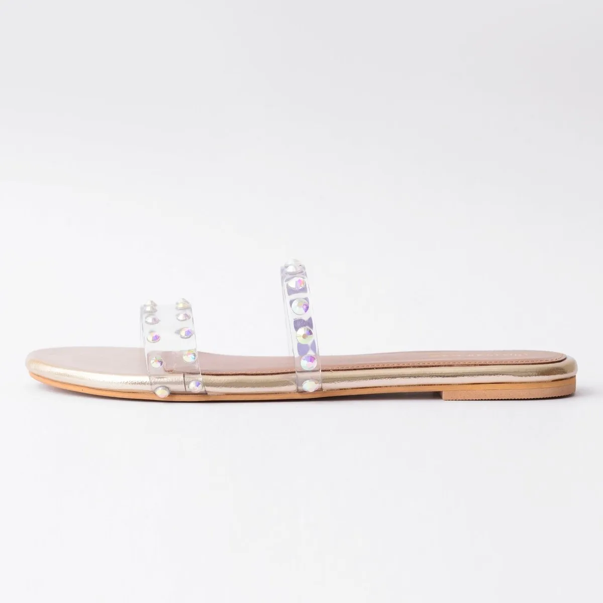 Gold Studded Twin Strap Flats