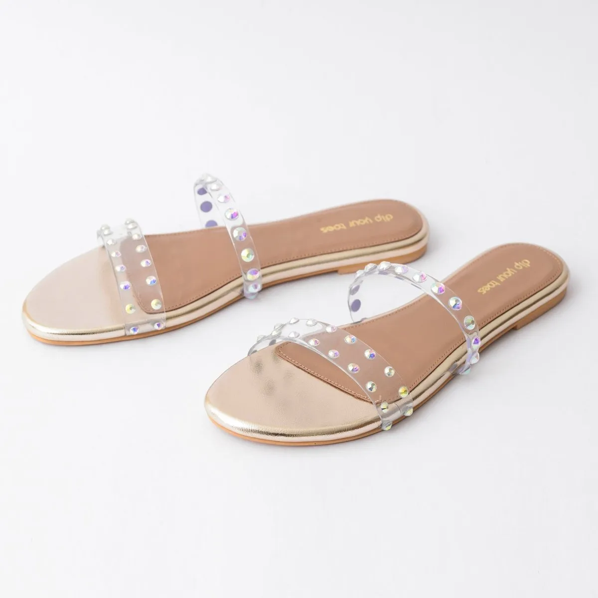 Gold Studded Twin Strap Flats
