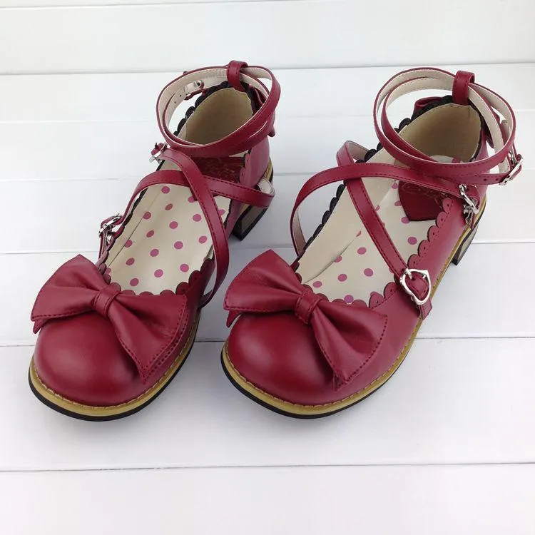 Halloween Joskaa Lolita Shoes Women Flats Low Round With Cross Straps Bow Cute Girls Princess Tea Party Shoes Students Lovely Shoes Size 34-41