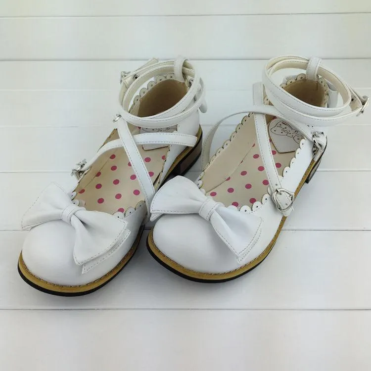 Halloween Joskaa Lolita Shoes Women Flats Low Round With Cross Straps Bow Cute Girls Princess Tea Party Shoes Students Lovely Shoes Size 34-41
