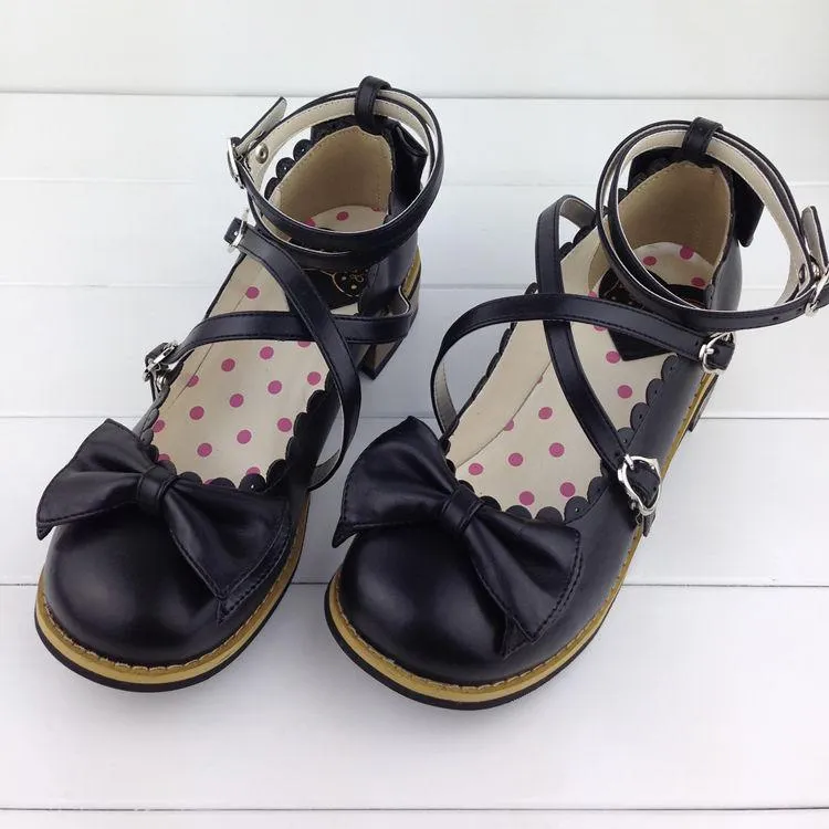 Halloween Joskaa Lolita Shoes Women Flats Low Round With Cross Straps Bow Cute Girls Princess Tea Party Shoes Students Lovely Shoes Size 34-41