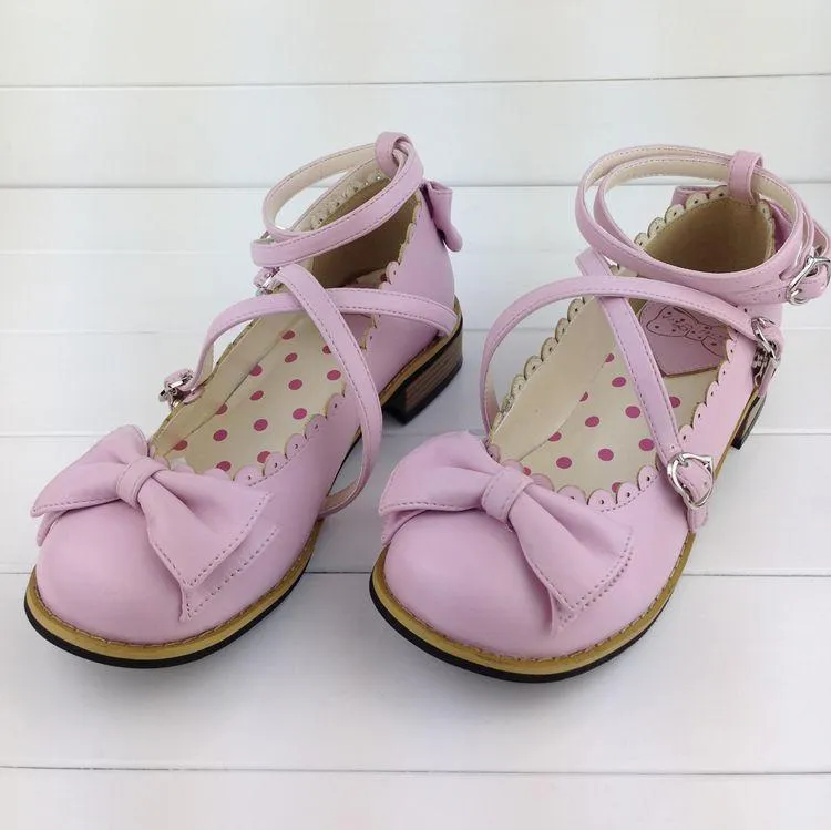 Halloween Joskaa Lolita Shoes Women Flats Low Round With Cross Straps Bow Cute Girls Princess Tea Party Shoes Students Lovely Shoes Size 34-41