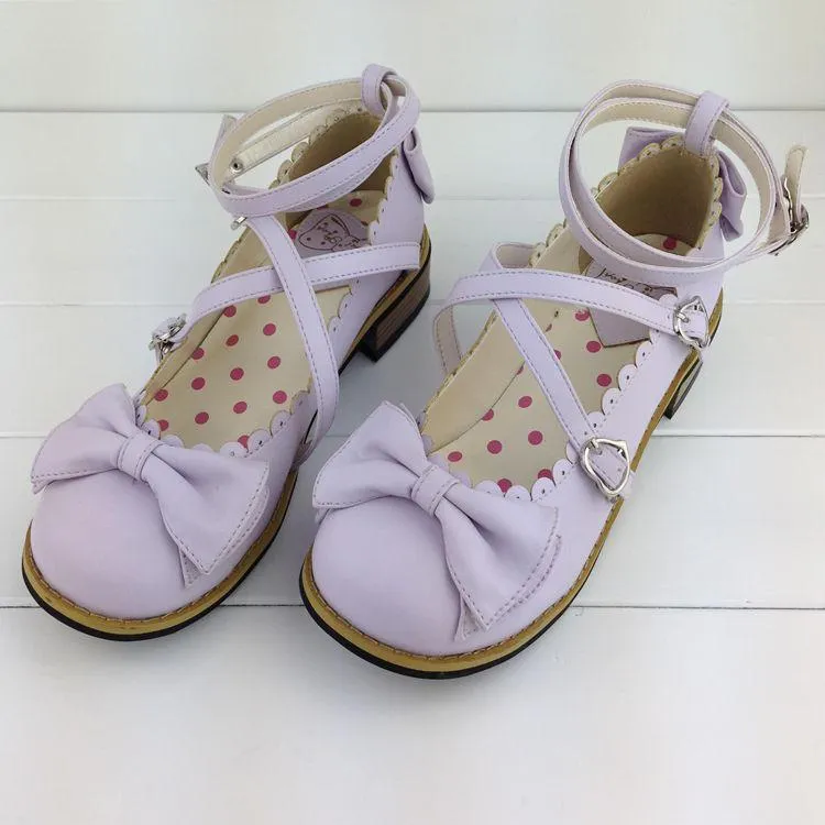 Halloween Joskaa Lolita Shoes Women Flats Low Round With Cross Straps Bow Cute Girls Princess Tea Party Shoes Students Lovely Shoes Size 34-41