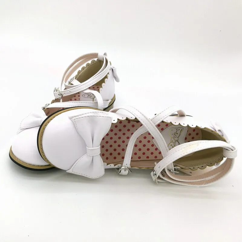 Halloween Joskaa Lolita Shoes Women Flats Low Round With Cross Straps Bow Cute Girls Princess Tea Party Shoes Students Lovely Shoes Size 34-41