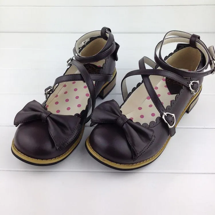 Halloween Joskaa Lolita Shoes Women Flats Low Round With Cross Straps Bow Cute Girls Princess Tea Party Shoes Students Lovely Shoes Size 34-41