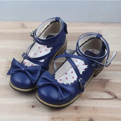 Halloween Joskaa Lolita Shoes Women Flats Low Round With Cross Straps Bow Cute Girls Princess Tea Party Shoes Students Lovely Shoes Size 34-41
