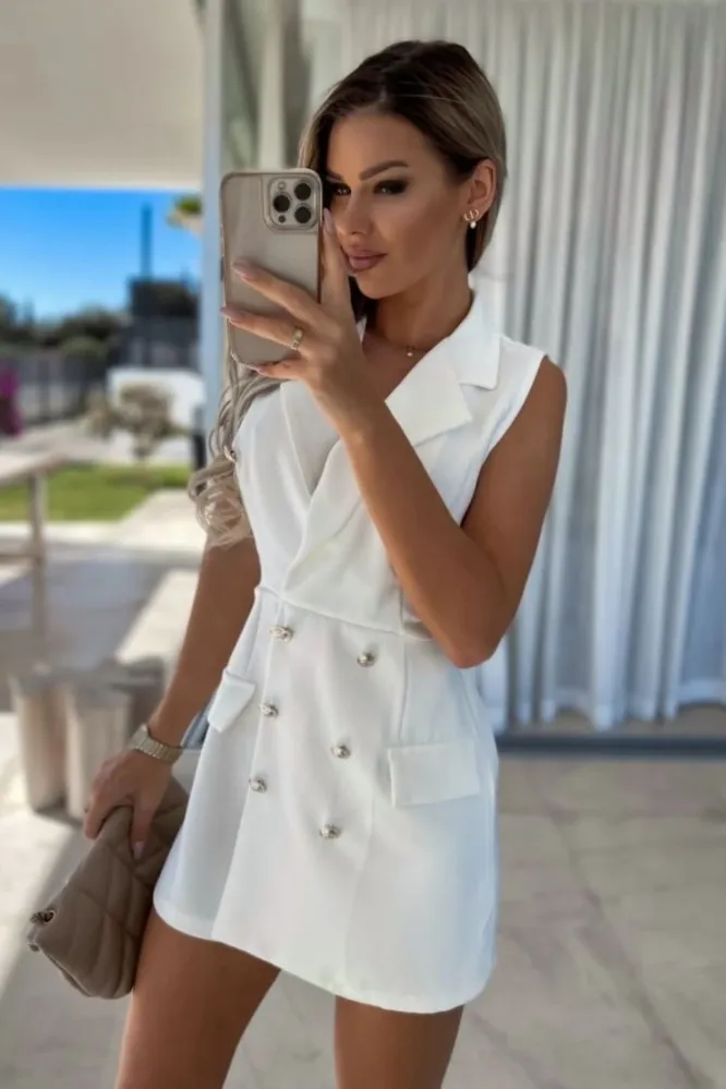 Hattie White Button Blazer Playsuit