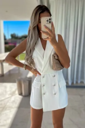Hattie White Button Blazer Playsuit