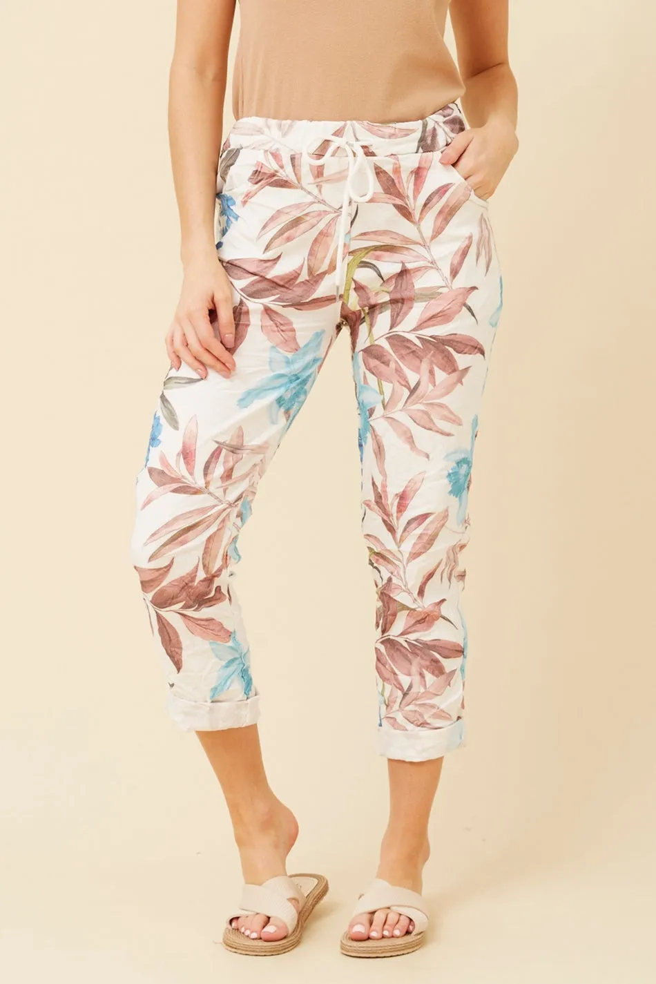 JANJA LEAF PRINT JOGGER PANTS