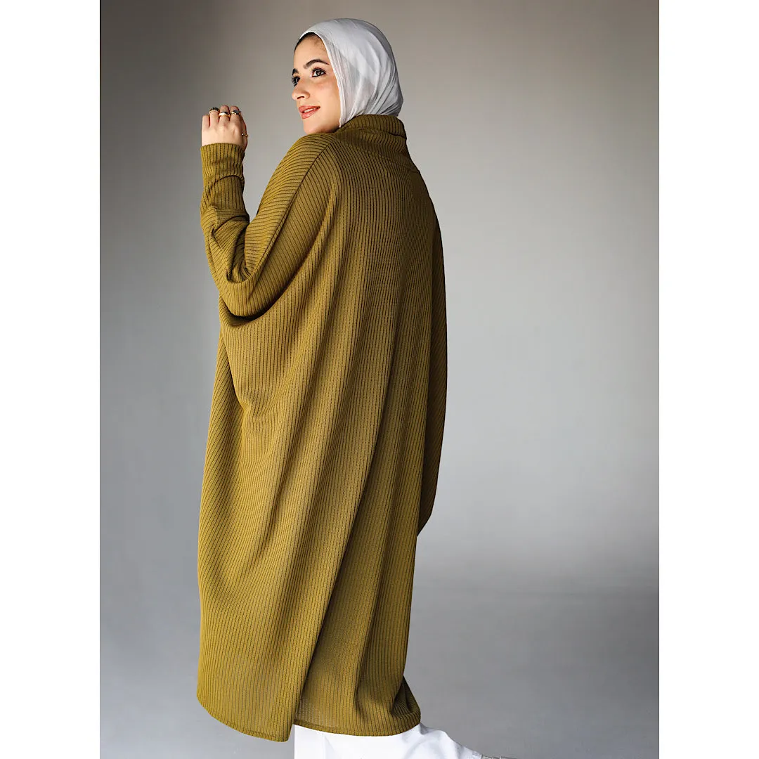 Khaki Draped neck loose blouse