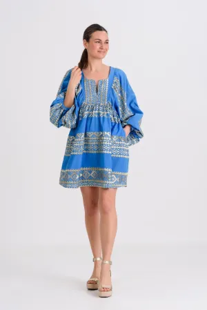 Kori Triangle Sleeved Mini Dress | Blue & Gold