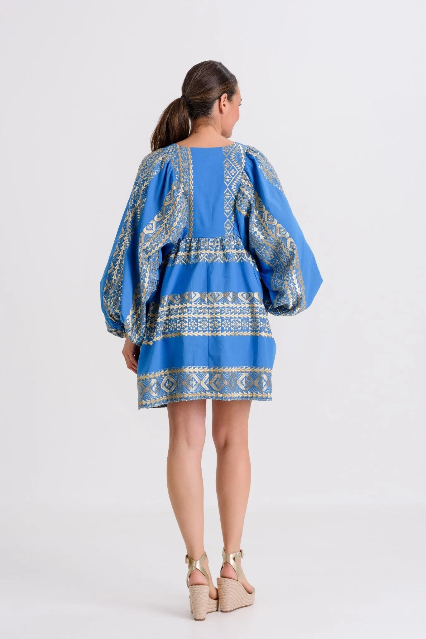 Kori Triangle Sleeved Mini Dress | Blue & Gold