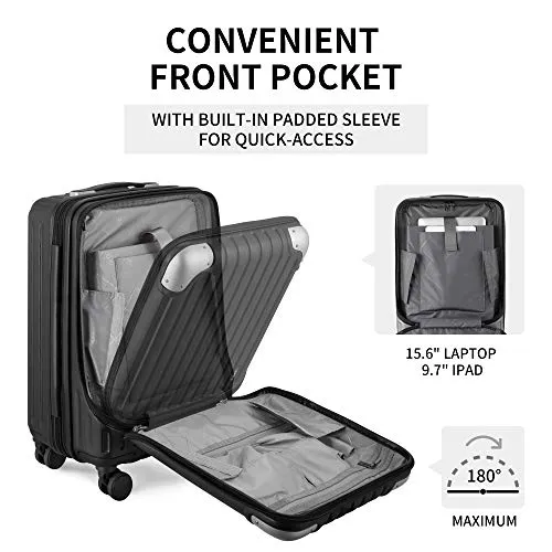 LEVEL8 Carry-On Luggage, Hardside Suitcase, 20” Lightweight ABS PC Hardshell Spinner Trolley for Luggage with Built-In TSA Lock, 8 Spinner Wheels, Black, 20-Inch Carry-On