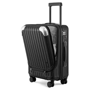 LEVEL8 Carry-On Luggage, Hardside Suitcase, 20” Lightweight ABS PC Hardshell Spinner Trolley for Luggage with Built-In TSA Lock, 8 Spinner Wheels, Black, 20-Inch Carry-On