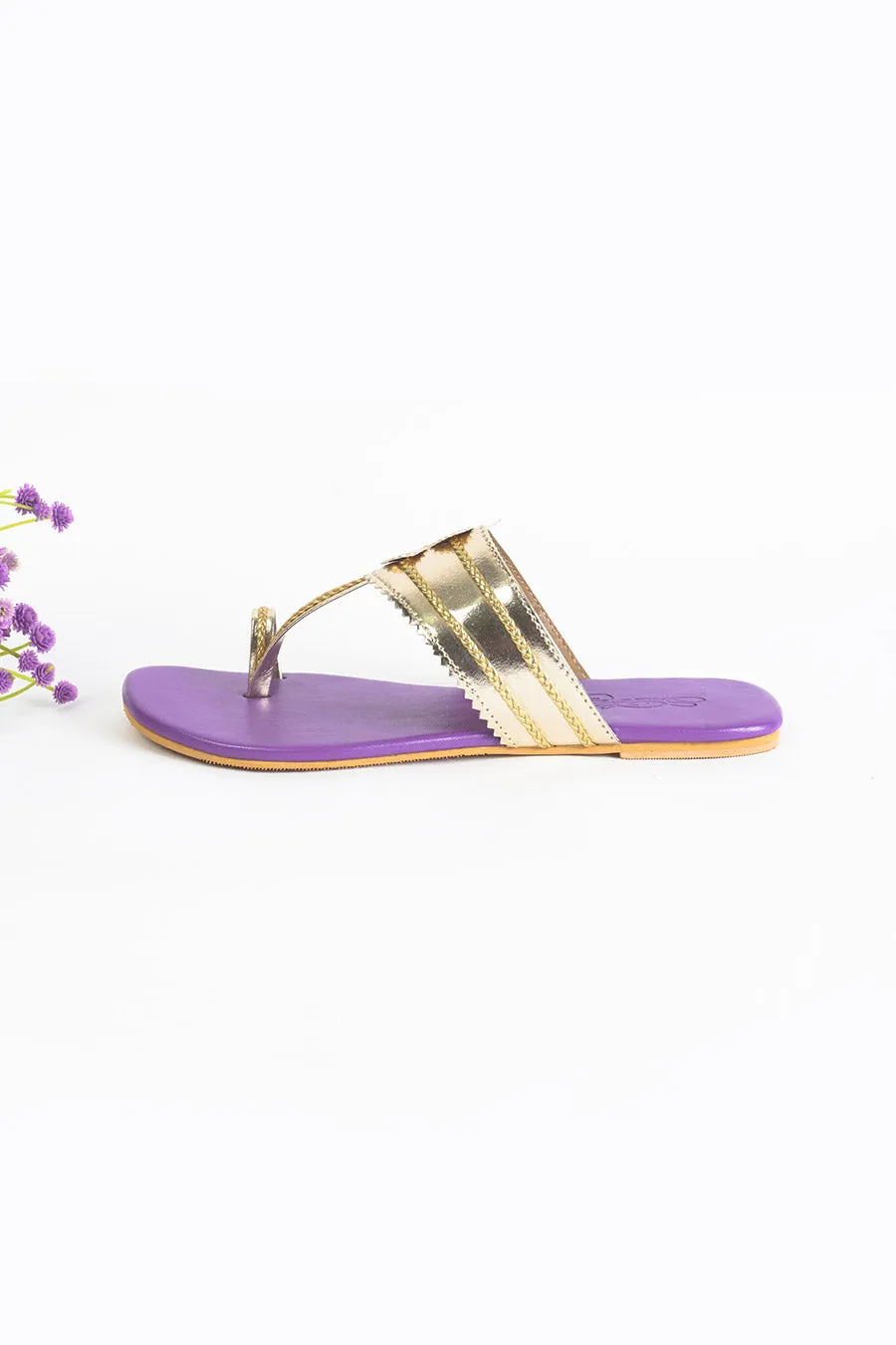 Light Gold & Purple Kolhapuri Flats