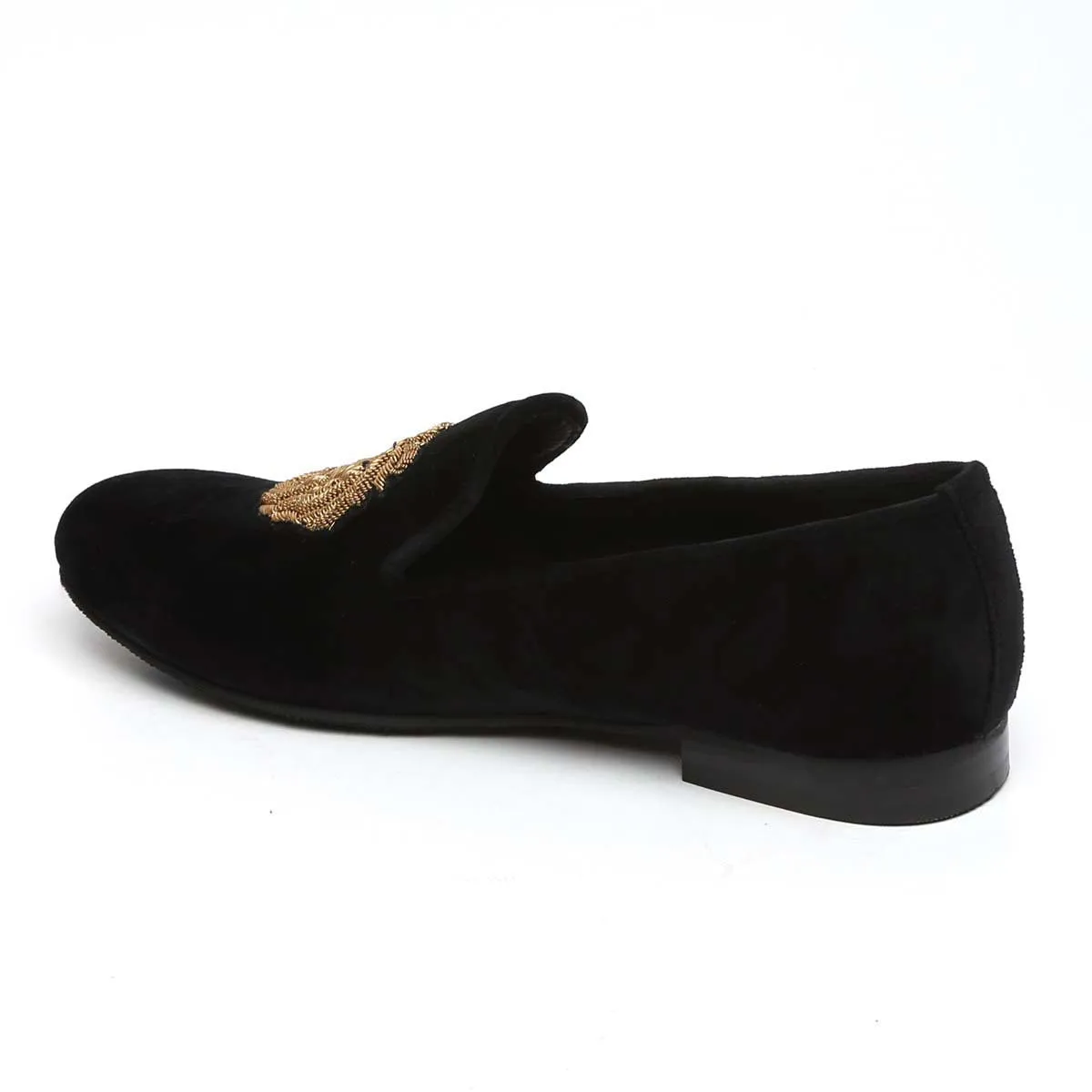 Lion Zardosi Slip-On Shoes in Black Velvet By Brune & Bareskin