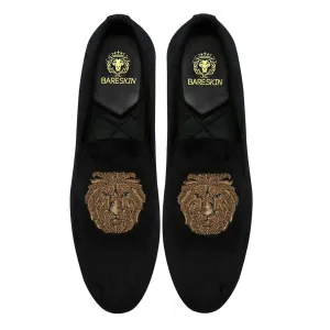 Lion Zardosi Slip-On Shoes in Black Velvet By Brune & Bareskin