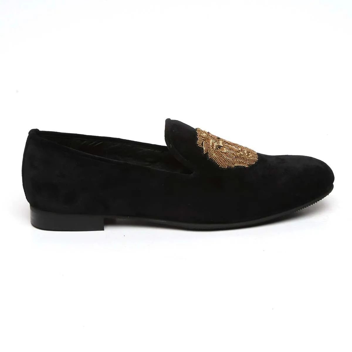 Lion Zardosi Slip-On Shoes in Black Velvet By Brune & Bareskin