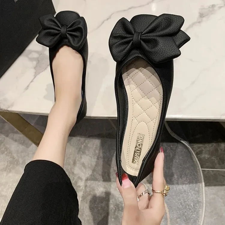 New Fashion Pumps  Soft Casual Women Sneakers 2024 Fashion Women Low Heel Square Toe Bow Solid Color Ladies Flat Shoes