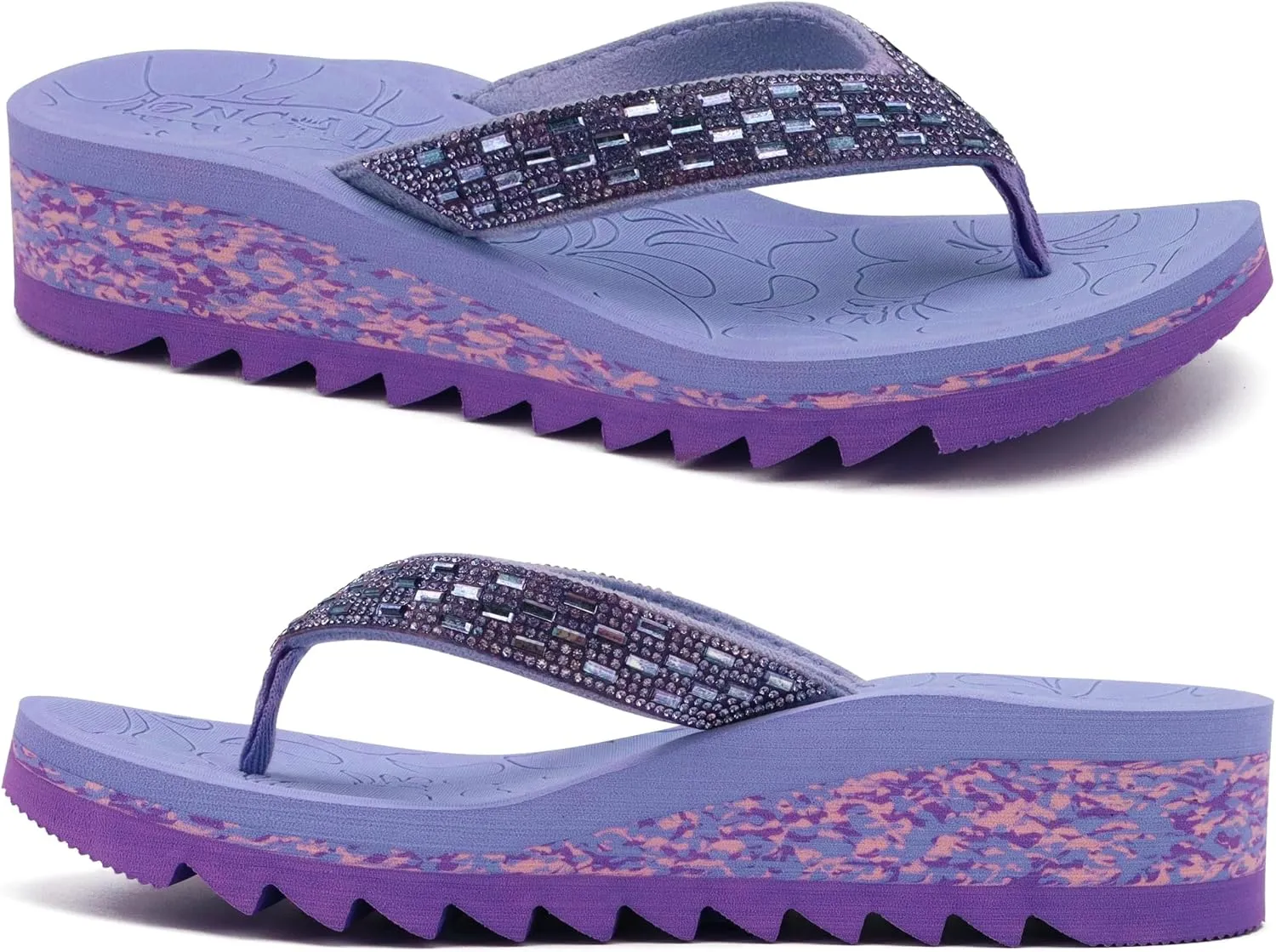ONCAI Women's Wedge Flip Flops with RhinestoneRecovery Dressy Walking Sandals for Women with Comfortable Arch Support Cushion Yoga Mat Summer Rubber Soles(US Size 5-11)