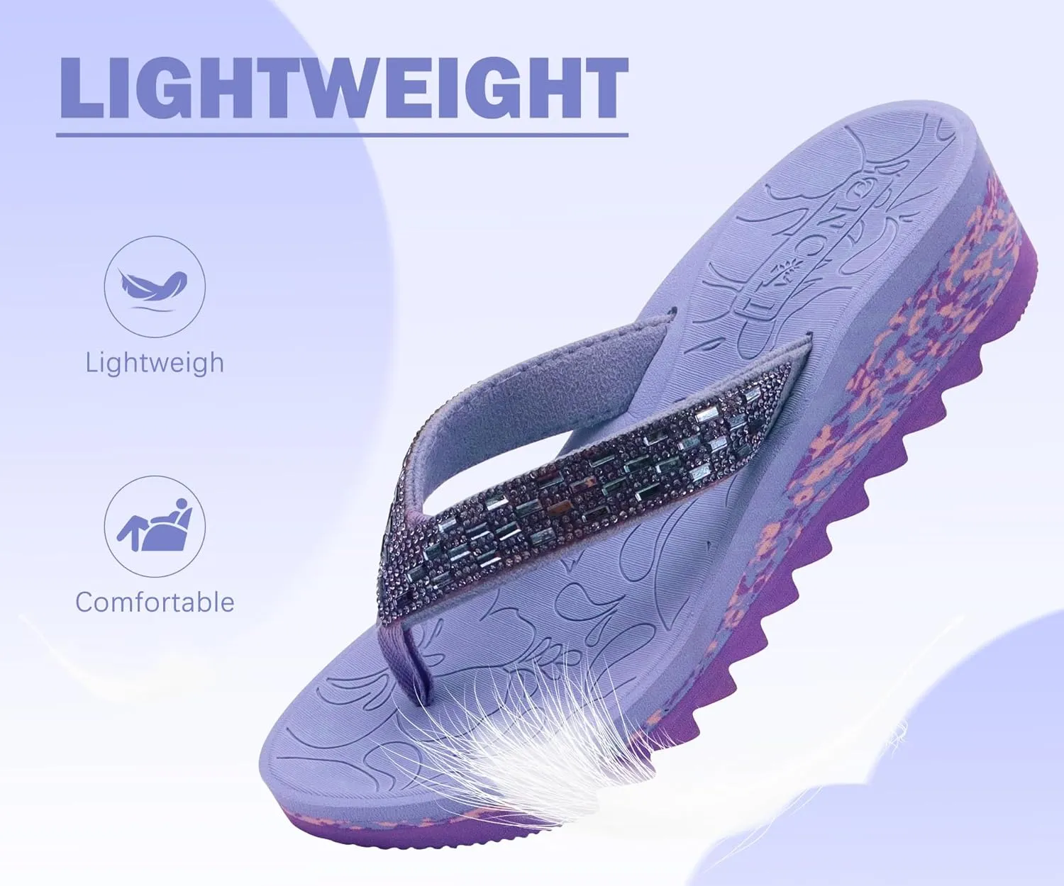 ONCAI Women's Wedge Flip Flops with RhinestoneRecovery Dressy Walking Sandals for Women with Comfortable Arch Support Cushion Yoga Mat Summer Rubber Soles(US Size 5-11)