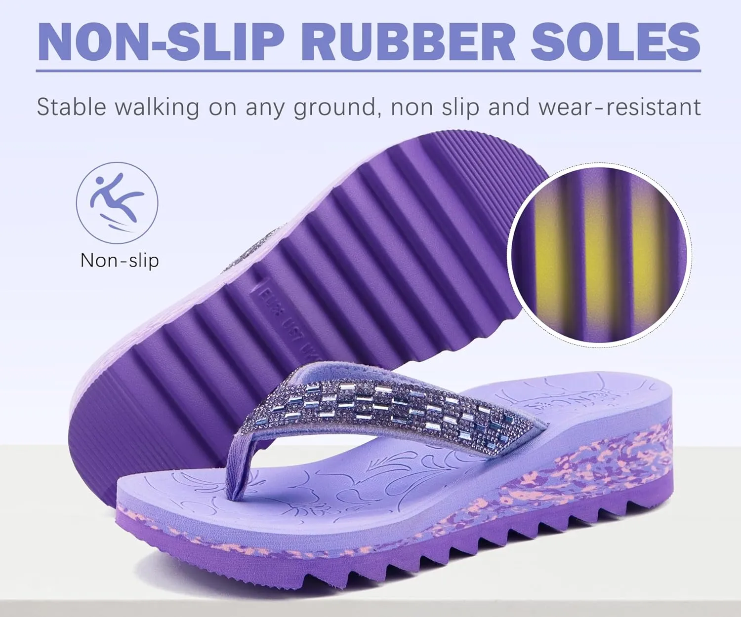 ONCAI Women's Wedge Flip Flops with RhinestoneRecovery Dressy Walking Sandals for Women with Comfortable Arch Support Cushion Yoga Mat Summer Rubber Soles(US Size 5-11)