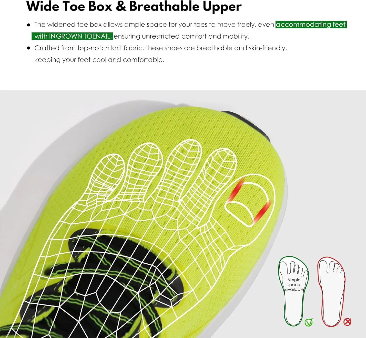 Ortho rest Men Wide Toe Box Shoes Pain Relief Running Shoes Wide Width Sneakers for Ingrown Toenail