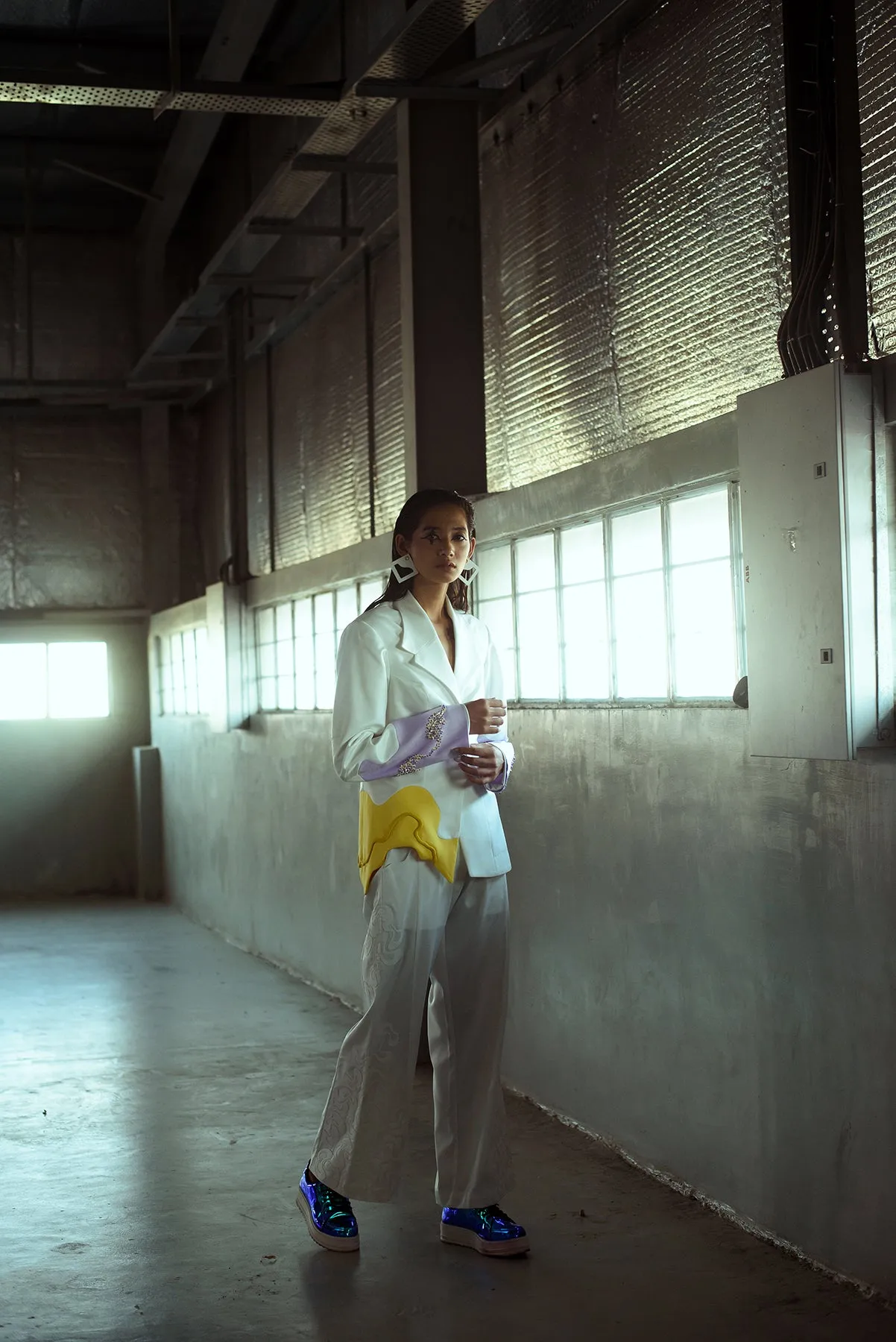 Patched Wide Leg Ivory Trouser