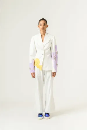 Patched Wide Leg Ivory Trouser