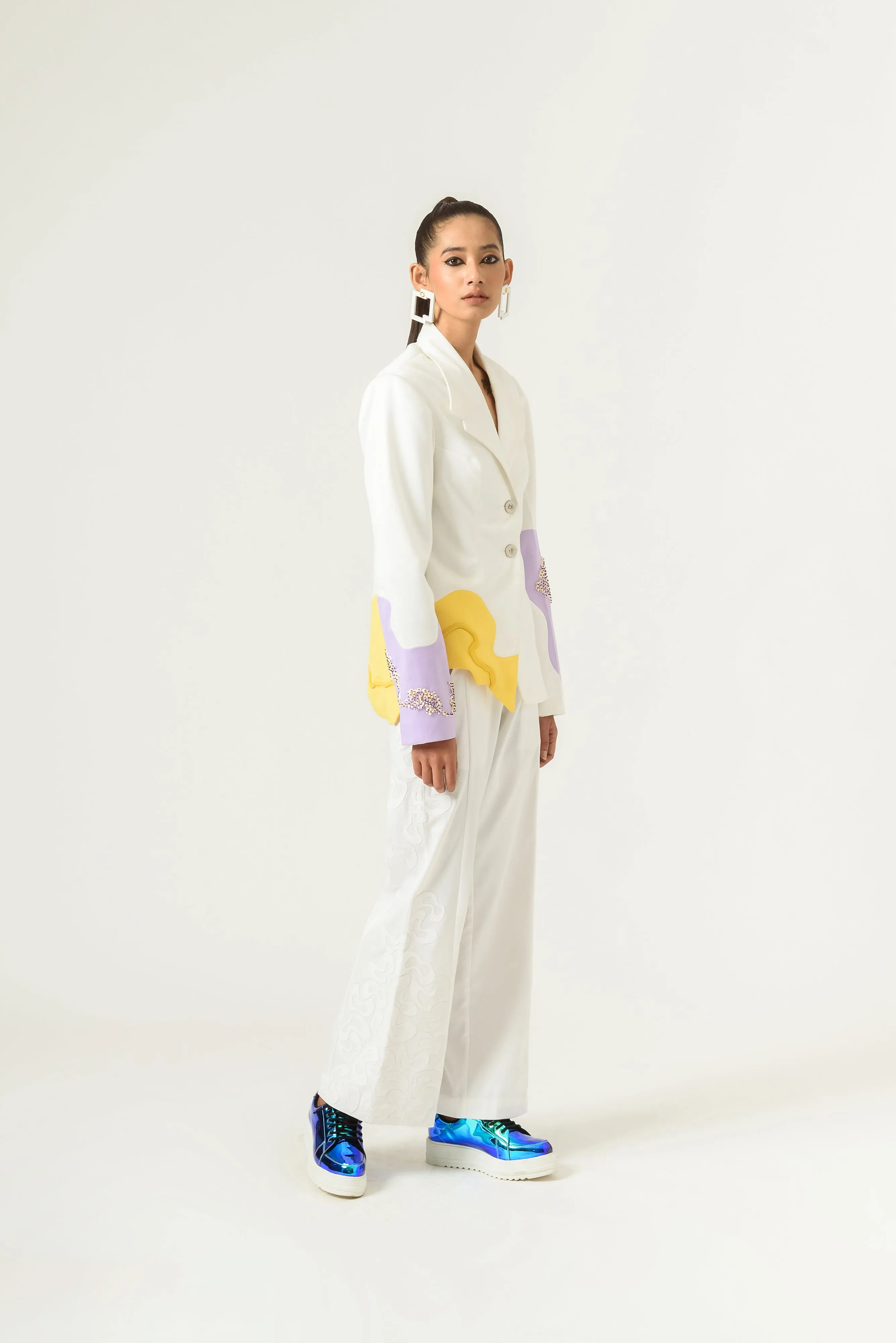 Patched Wide Leg Ivory Trouser