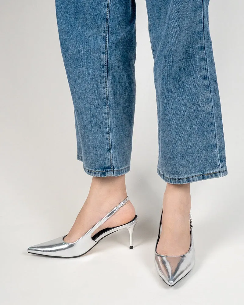 Pointed Toe Rhinestone Stiletto High Heel Sandals